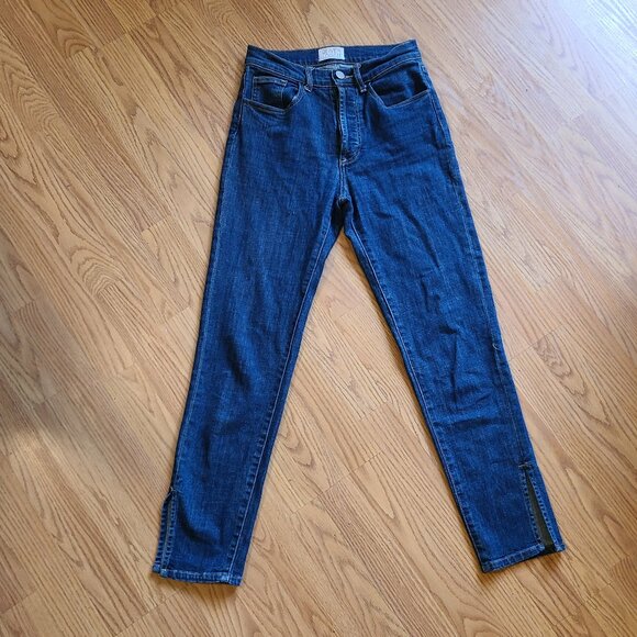 OLIVER LOGAN HIGH RISE TAPERED JEANS ANKLE SPLIT HEM DARK WASH STRETCH DENIM 25 - Picture 2 of 9